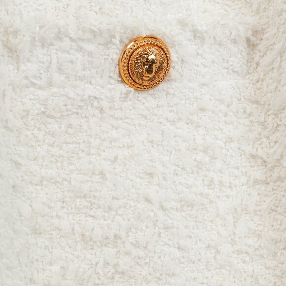 Balmain White Tweed Button-Embellished Long-Sleeve Mini Dress - Picture 8 of 13